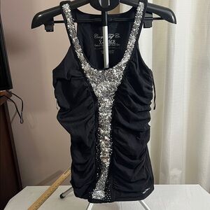 Cowgirl Tuff Black Tank with Silver Sequins